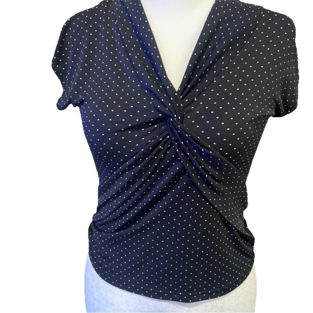 Joseph Ribkoff Y2K Polka Dot Ruched Stretch Top Womens L